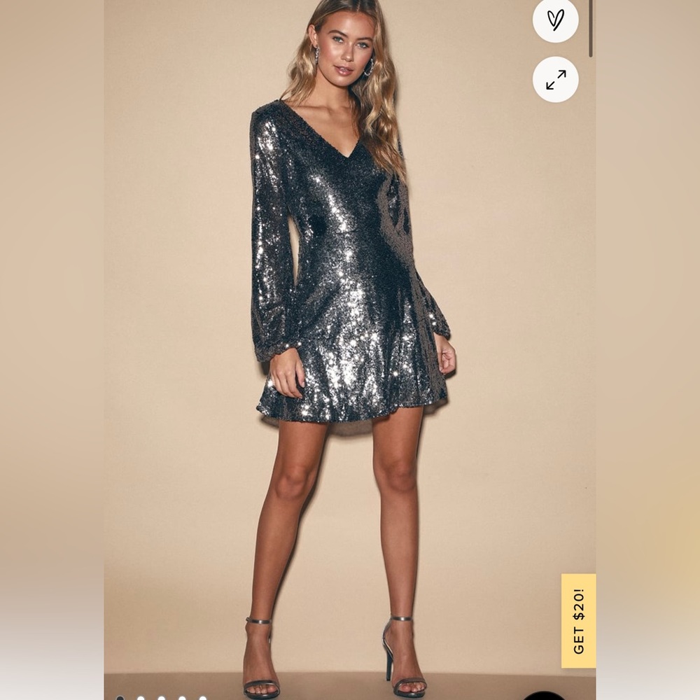 LuLus Silver Sequin Skater Dress